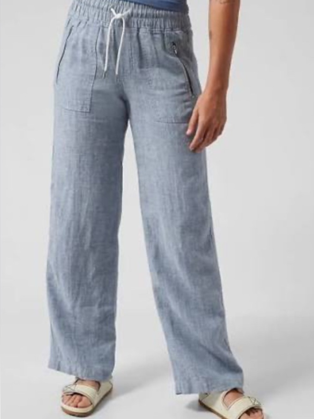 Athleta Cabo Wide Leg Linen Chambray Pants - Light Blue Women's Size 16